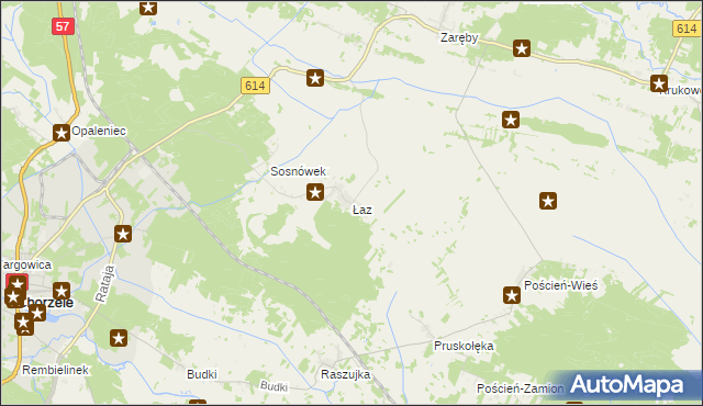 mapa Łaz gmina Chorzele, Łaz gmina Chorzele na mapie Targeo