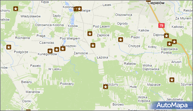 mapa Łaziska gmina Ciepielów, Łaziska gmina Ciepielów na mapie Targeo