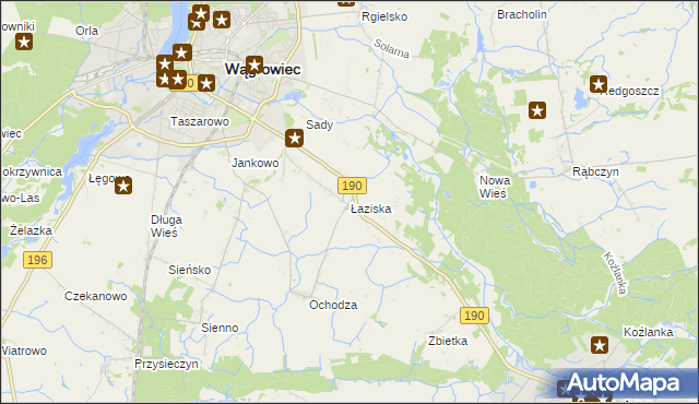 mapa Łaziska gmina Wągrowiec, Łaziska gmina Wągrowiec na mapie Targeo