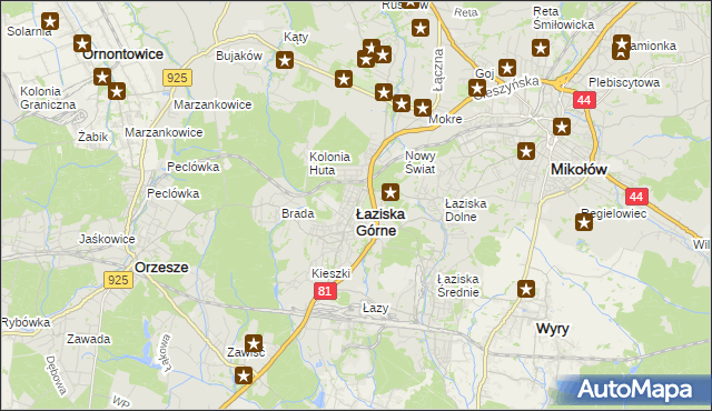 mapa Łaziska Górne, Łaziska Górne na mapie Targeo