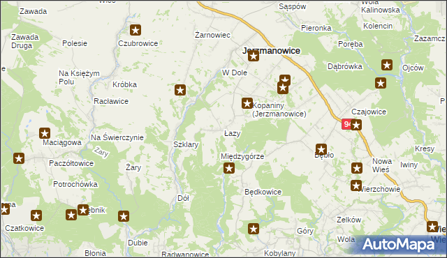 mapa Łazy gmina Jerzmanowice-Przeginia, Łazy gmina Jerzmanowice-Przeginia na mapie Targeo