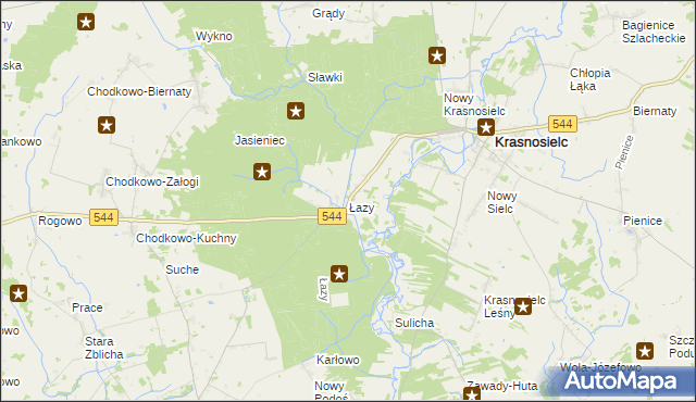 mapa Łazy gmina Krasnosielc, Łazy gmina Krasnosielc na mapie Targeo