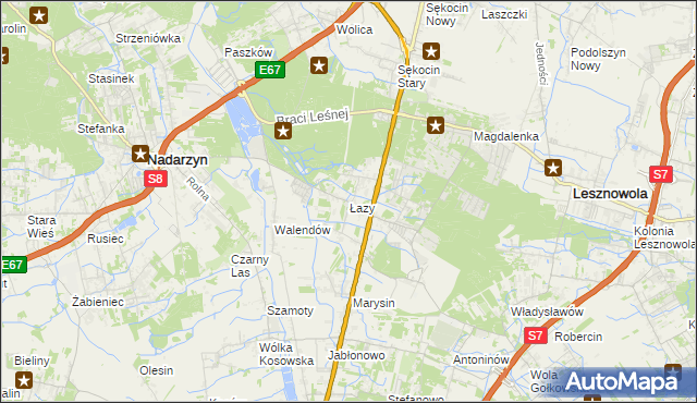 mapa Łazy gmina Lesznowola, Łazy gmina Lesznowola na mapie Targeo