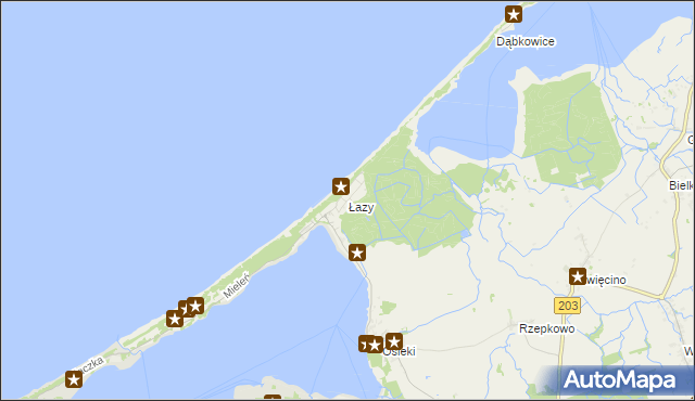 mapa Łazy gmina Mielno, Łazy gmina Mielno na mapie Targeo