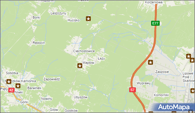 mapa Łazy gmina Szydłowiec, Łazy gmina Szydłowiec na mapie Targeo