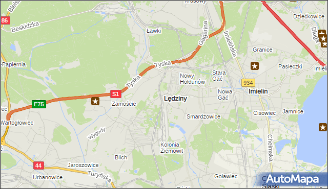 mapa Lędziny powiat bieruńsko-lędziński, Lędziny powiat bieruńsko-lędziński na mapie Targeo