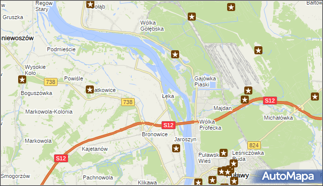 mapa Łęka gmina Puławy, Łęka gmina Puławy na mapie Targeo