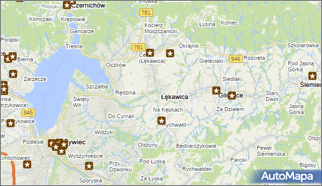 mapa Łękawica powiat żywiecki, Łękawica powiat żywiecki na mapie Targeo