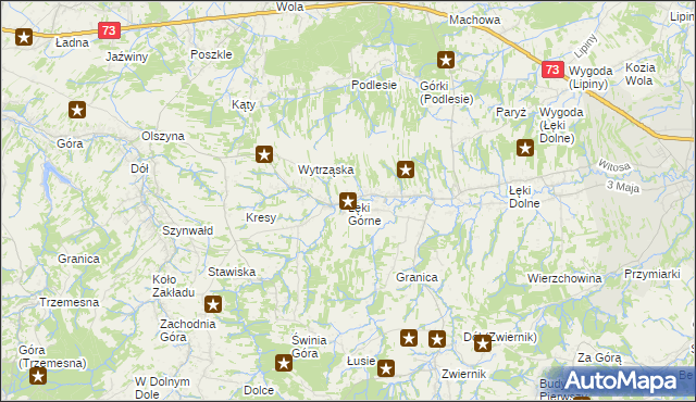 mapa Łęki Górne gmina Pilzno, Łęki Górne gmina Pilzno na mapie Targeo