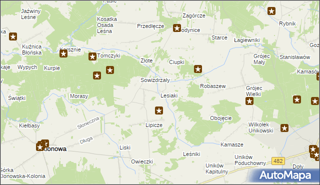 mapa Lesiaki gmina Klonowa, Lesiaki gmina Klonowa na mapie Targeo