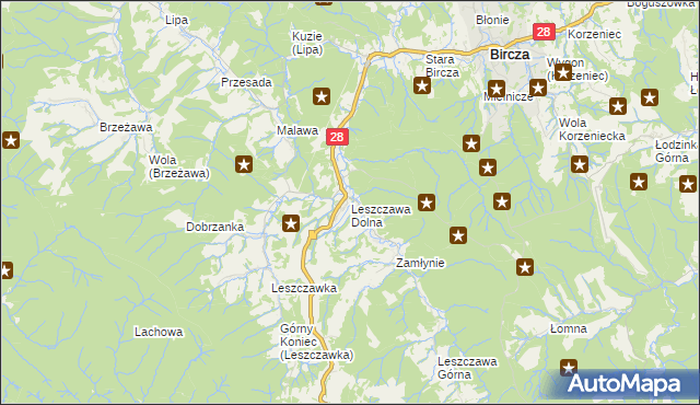 mapa Leszczawa Dolna, Leszczawa Dolna na mapie Targeo