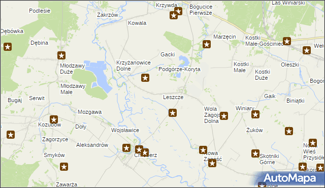 mapa Leszcze gmina Pińczów, Leszcze gmina Pińczów na mapie Targeo