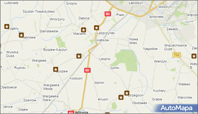 mapa Leszno gmina Kutno, Leszno gmina Kutno na mapie Targeo