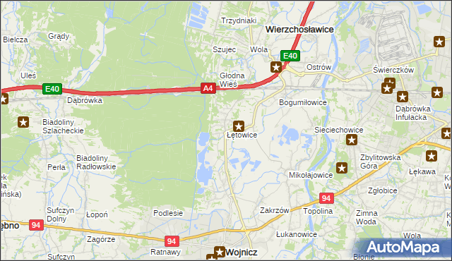 mapa Łętowice gmina Wierzchosławice, Łętowice gmina Wierzchosławice na mapie Targeo