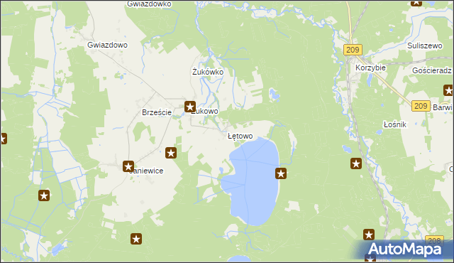 mapa Łętowo gmina Sławno, Łętowo gmina Sławno na mapie Targeo