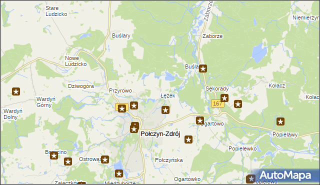 mapa Łężek gmina Połczyn-Zdrój, Łężek gmina Połczyn-Zdrój na mapie Targeo