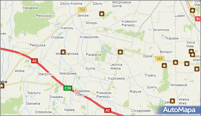 mapa Leźnica Wielka-Osiedle, Leźnica Wielka-Osiedle na mapie Targeo