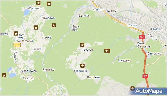 mapa Łężyce gmina Wejherowo, Łężyce gmina Wejherowo na mapie Targeo