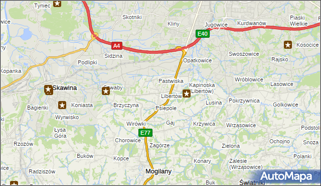 mapa Libertów gmina Mogilany, Libertów gmina Mogilany na mapie Targeo