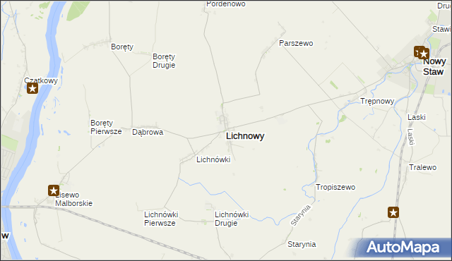 mapa Lichnowy powiat malborski, Lichnowy powiat malborski na mapie Targeo