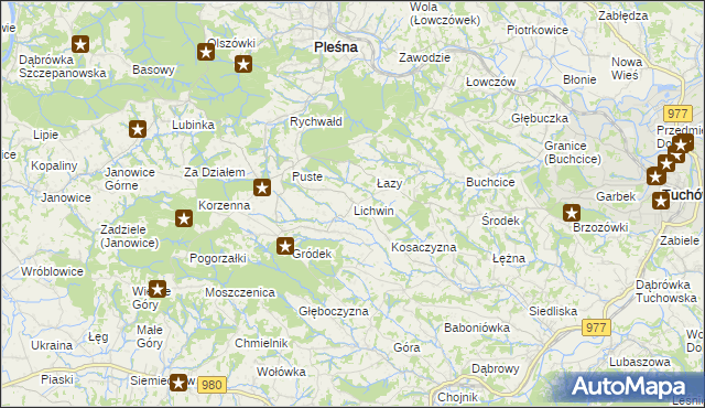 mapa Lichwin gmina Pleśna, Lichwin gmina Pleśna na mapie Targeo