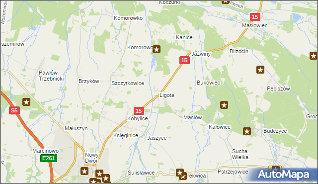 mapa Ligota gmina Trzebnica, Ligota gmina Trzebnica na mapie Targeo