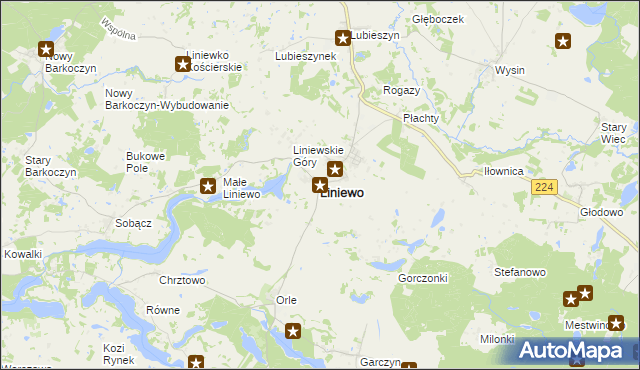 mapa Liniewo, Liniewo na mapie Targeo