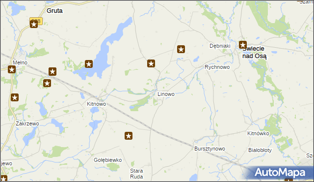 mapa Linowo gmina Świecie nad Osą, Linowo gmina Świecie nad Osą na mapie Targeo