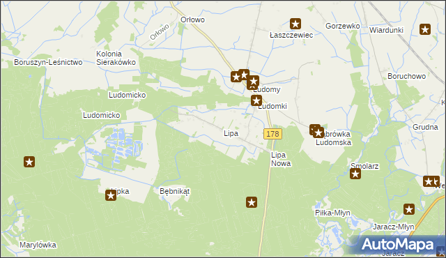 mapa Lipa gmina Ryczywół, Lipa gmina Ryczywół na mapie Targeo