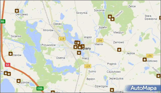 mapa Lipiany powiat pyrzycki, Lipiany powiat pyrzycki na mapie Targeo