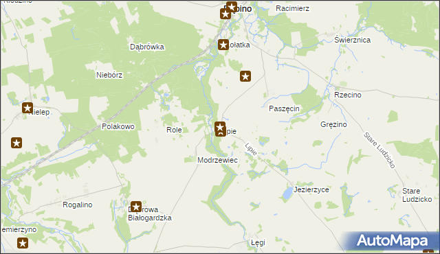 mapa Lipie gmina Rąbino, Lipie gmina Rąbino na mapie Targeo