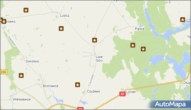 mapa Lipie Góry gmina Strzelce Krajeńskie, Lipie Góry gmina Strzelce Krajeńskie na mapie Targeo