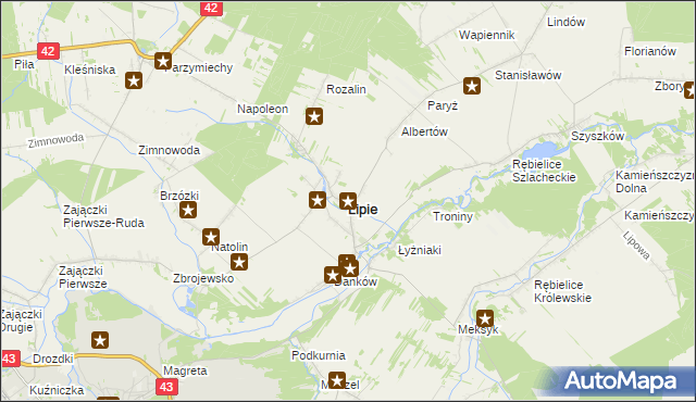 mapa Lipie powiat kłobucki, Lipie powiat kłobucki na mapie Targeo