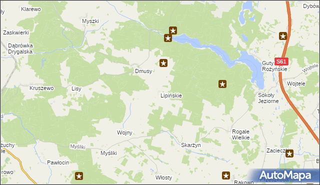 mapa Lipińskie gmina Biała Piska, Lipińskie gmina Biała Piska na mapie Targeo