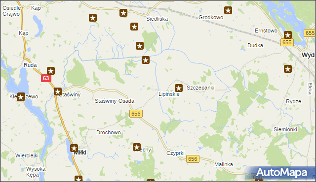 mapa Lipińskie gmina Miłki, Lipińskie gmina Miłki na mapie Targeo