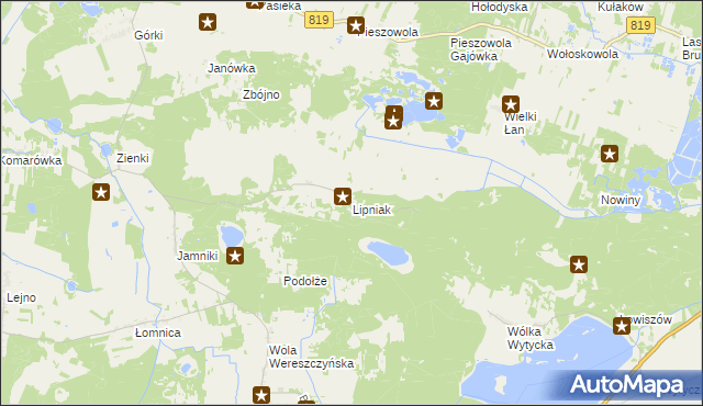 mapa Lipniak gmina Sosnowica, Lipniak gmina Sosnowica na mapie Targeo