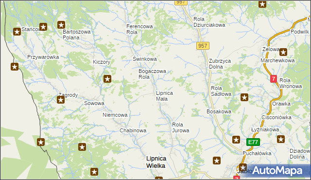 mapa Lipnica Mała, Lipnica Mała na mapie Targeo