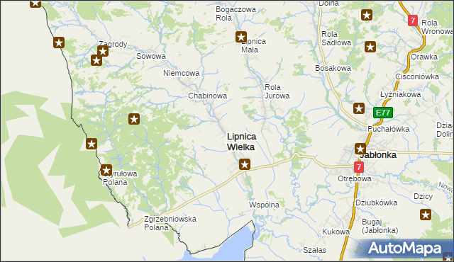 mapa Lipnica Wielka powiat nowotarski, Lipnica Wielka powiat nowotarski na mapie Targeo