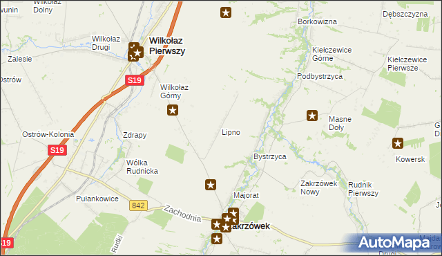 mapa Lipno gmina Zakrzówek, Lipno gmina Zakrzówek na mapie Targeo