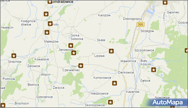 mapa Lipowa gmina Kondratowice, Lipowa gmina Kondratowice na mapie Targeo
