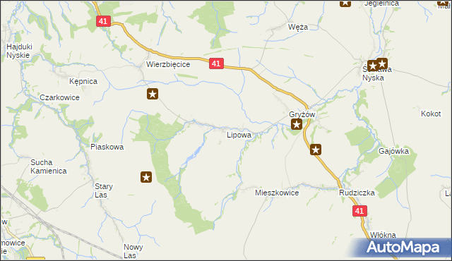 mapa Lipowa gmina Nysa, Lipowa gmina Nysa na mapie Targeo