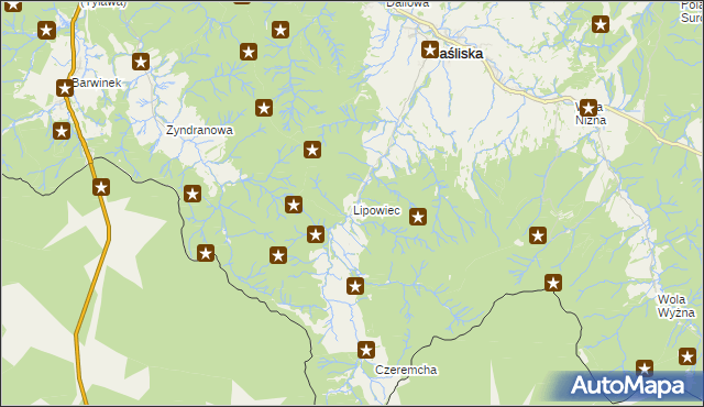 mapa Lipowiec gmina Jaśliska, Lipowiec gmina Jaśliska na mapie Targeo