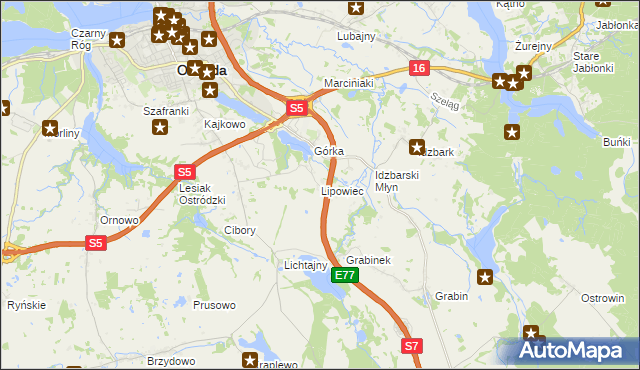 mapa Lipowiec gmina Ostróda, Lipowiec gmina Ostróda na mapie Targeo
