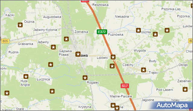 mapa Lipówki gmina Pilawa, Lipówki gmina Pilawa na mapie Targeo