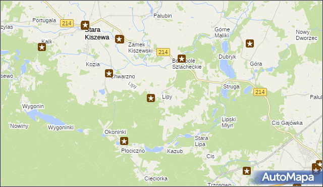 mapa Lipy gmina Stara Kiszewa, Lipy gmina Stara Kiszewa na mapie Targeo