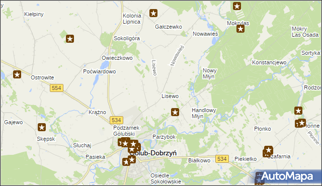 mapa Lisewo gmina Golub-Dobrzyń, Lisewo gmina Golub-Dobrzyń na mapie Targeo