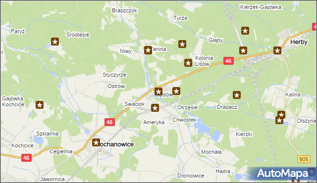 mapa Lisów gmina Herby, Lisów gmina Herby na mapie Targeo