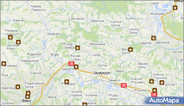 mapa Lisów gmina Skołyszyn, Lisów gmina Skołyszyn na mapie Targeo