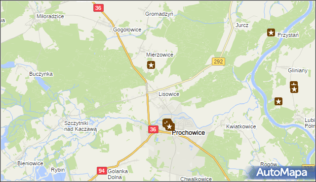 mapa Lisowice gmina Prochowice, Lisowice gmina Prochowice na mapie Targeo