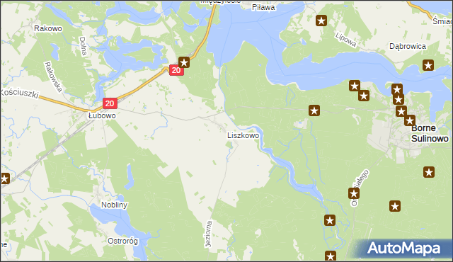 mapa Liszkowo gmina Borne Sulinowo, Liszkowo gmina Borne Sulinowo na mapie Targeo